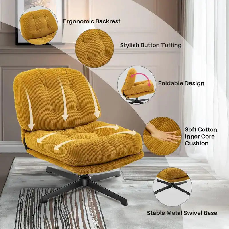 Fauteuil pivotant d'appoint en velours côtelé de haute qualité