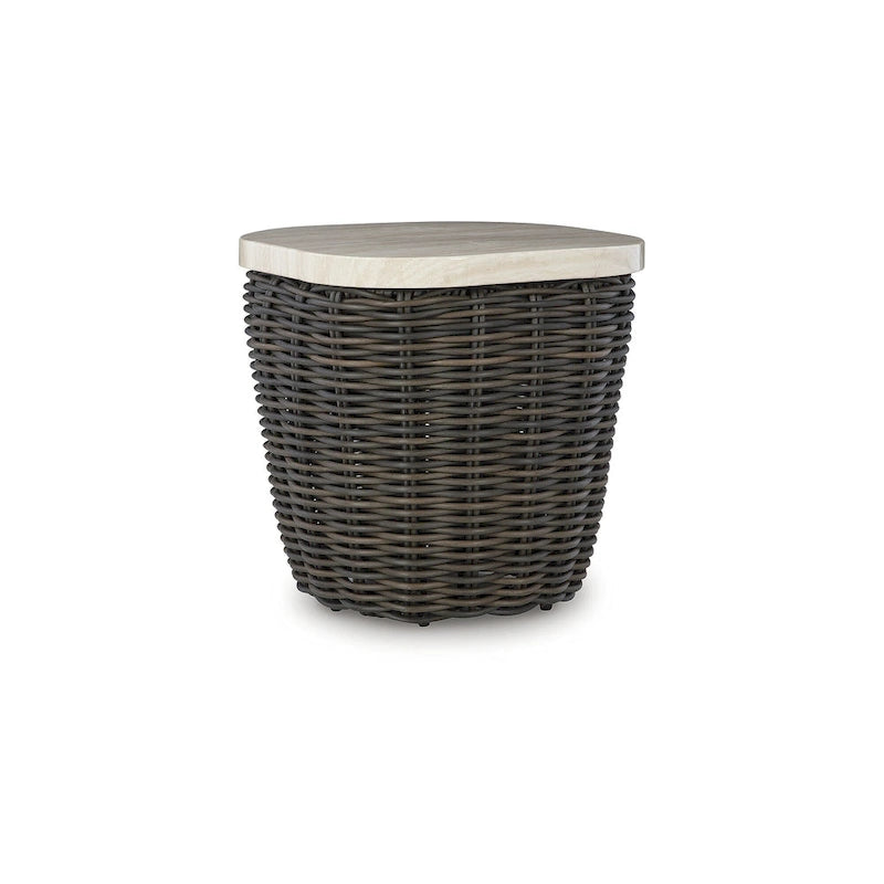 Table d'appoint d'extérieur Signature Design by Ashley Kimora beige/marron foncé - 22,5 L x 22,5 P x 23 H
