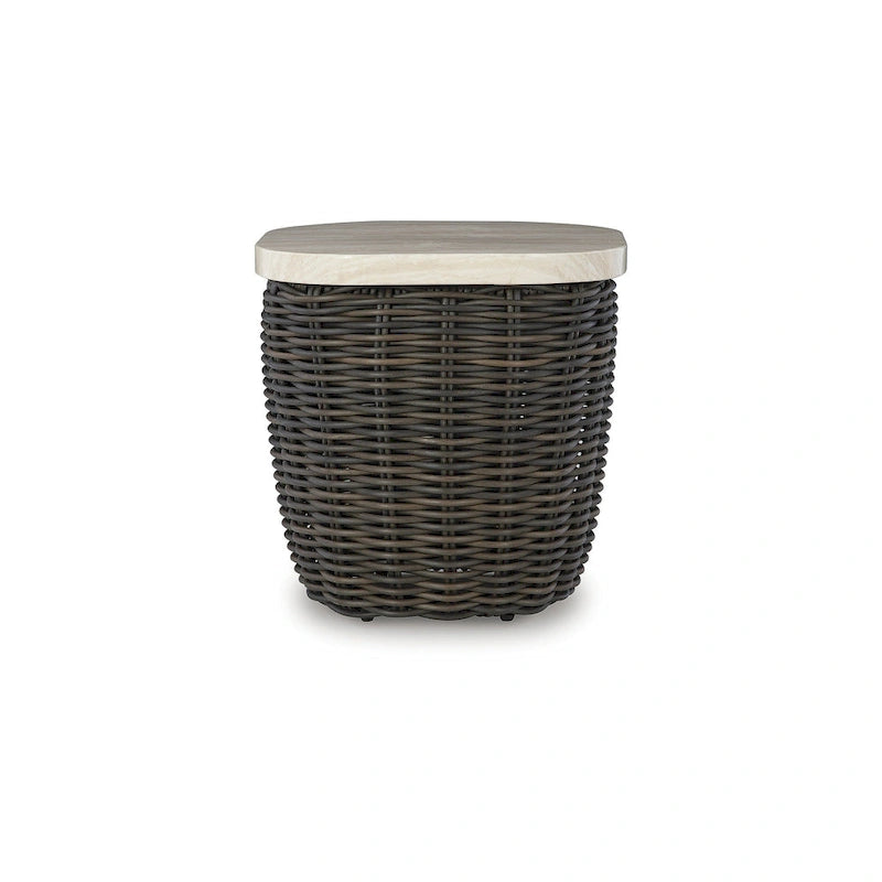Table d'appoint d'extérieur Signature Design by Ashley Kimora beige/marron foncé - 22,5 L x 22,5 P x 23 H