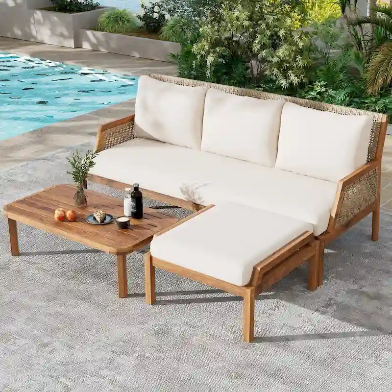 Christopher Knight Home - Alexander Acacia Wood Wicker Outdoor 3 Piece Conversation Set