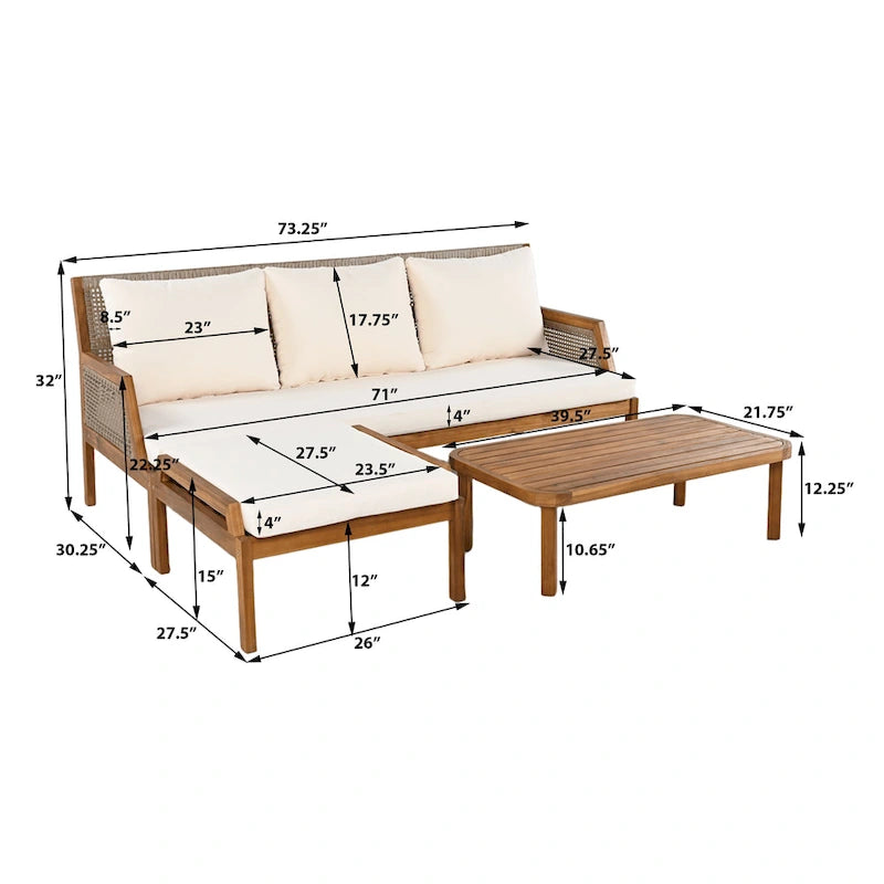 Christopher Knight Home - Ensemble de conversation extérieur 3 pièces en osier et bois d'acacia Alexander