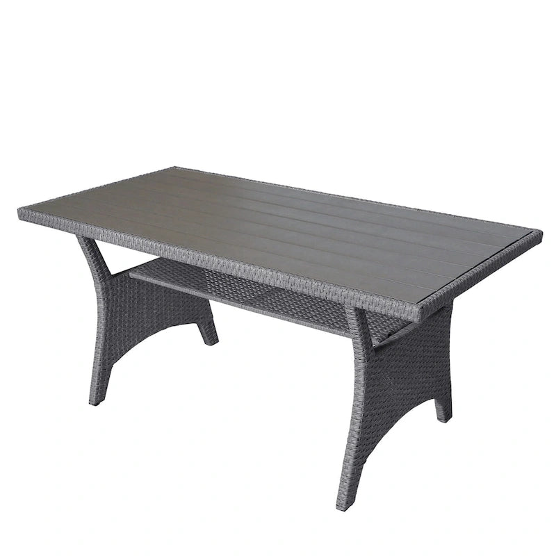 Ensemble de canapés de patio en rotin 6 pièces avec table à manger, chaises et tabourets