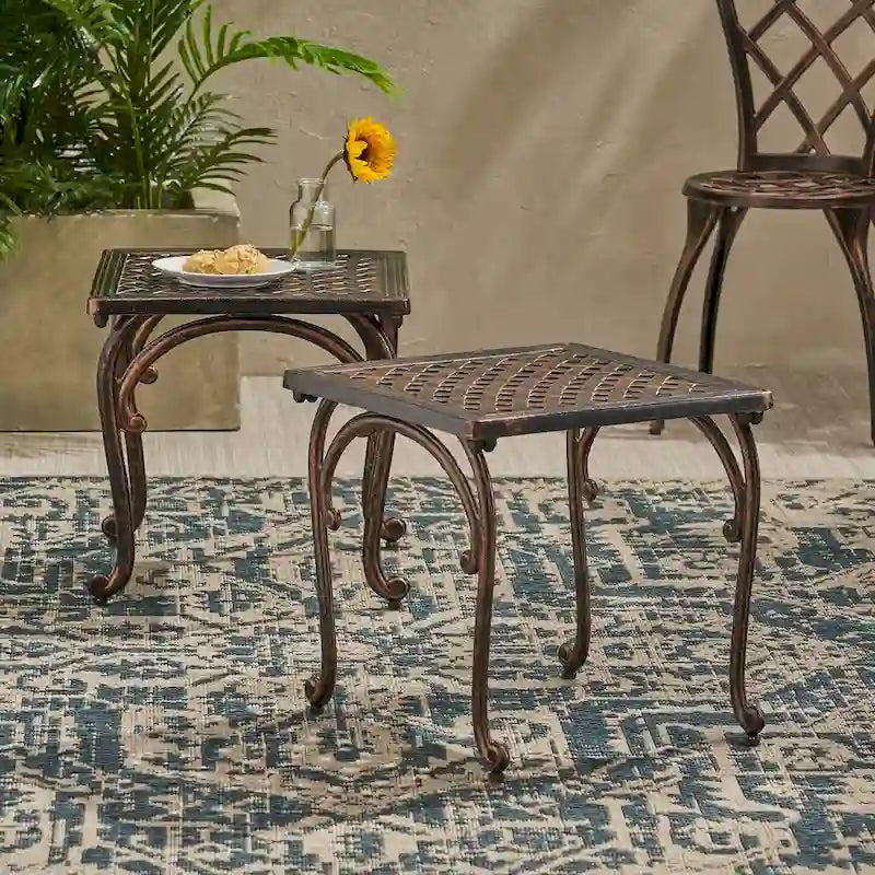 Table d'appoint d'extérieur en fonte, lot de 2 pièces