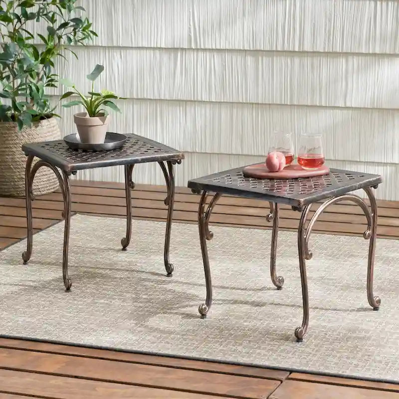 Table d'appoint d'extérieur en fonte, lot de 2 pièces