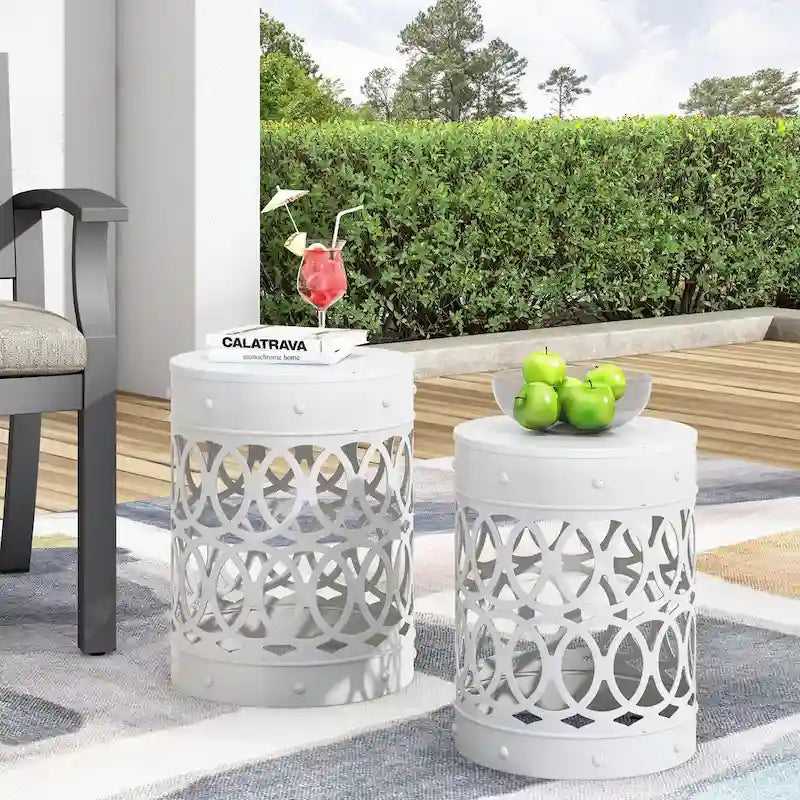 Table d'appoint en métal d'extérieur - Lot de 2