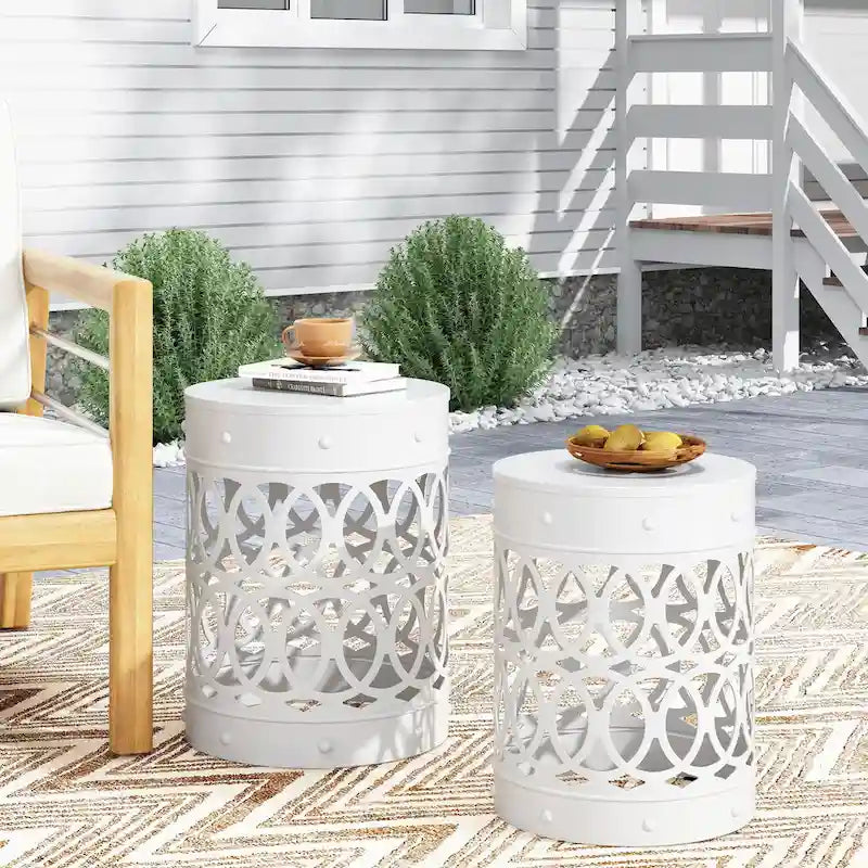 Table d'appoint en métal d'extérieur - Lot de 2