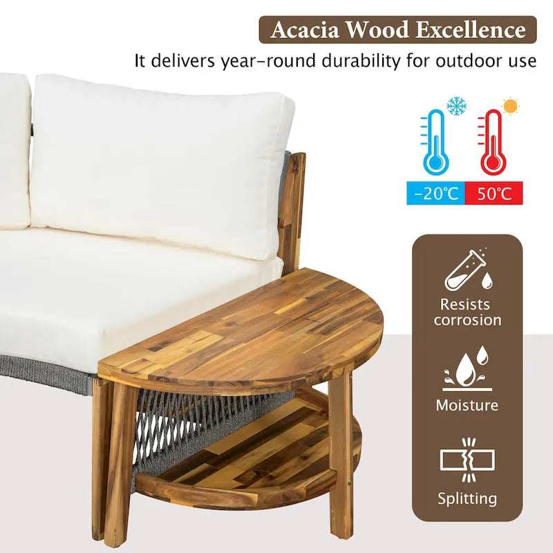 Canapé d'angle d'extérieur 12 places en bois d'acacia avec table basse