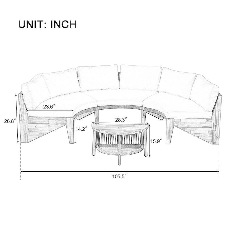 Canapé d'angle d'extérieur 12 places en bois d'acacia avec table basse
