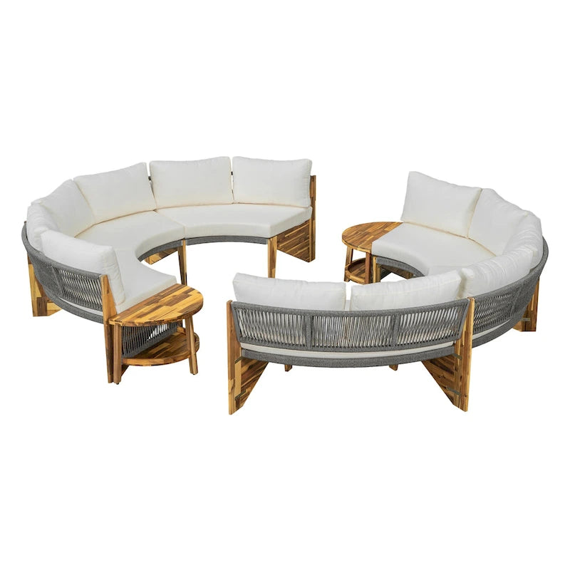 Canapé d'angle d'extérieur 12 places en bois d'acacia avec table basse
