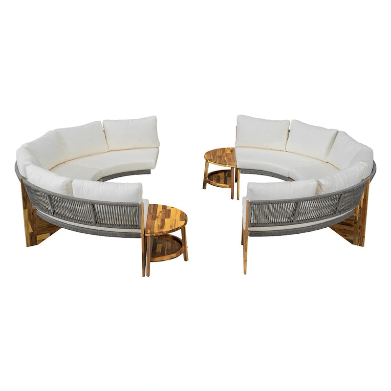 Canapé d'angle d'extérieur 12 places en bois d'acacia avec table basse