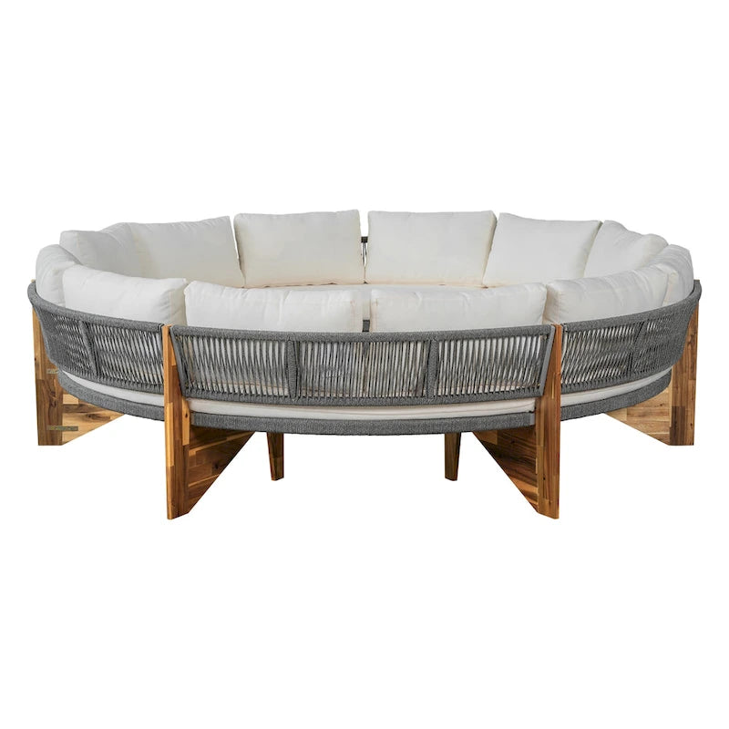 Canapé d'angle d'extérieur 12 places en bois d'acacia avec table basse