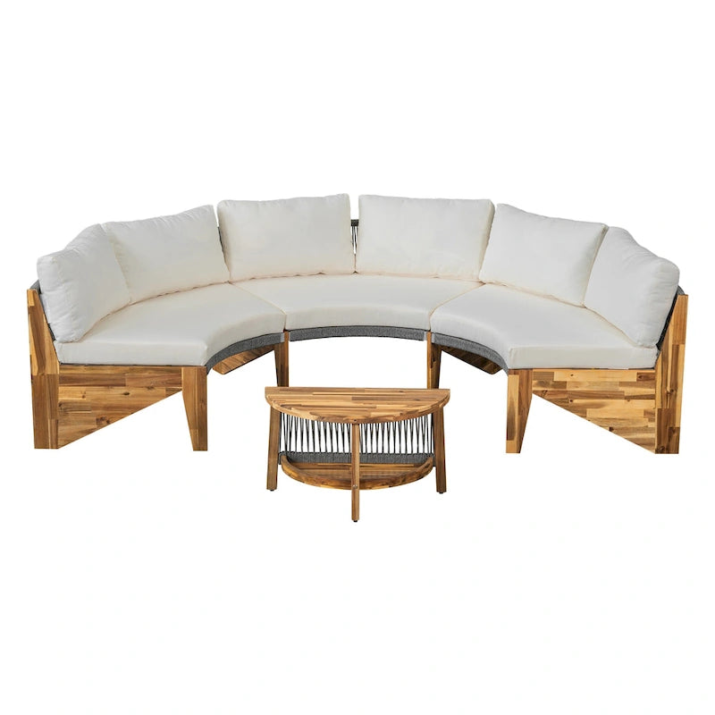 Canapé d'angle d'extérieur 12 places en bois d'acacia avec table basse