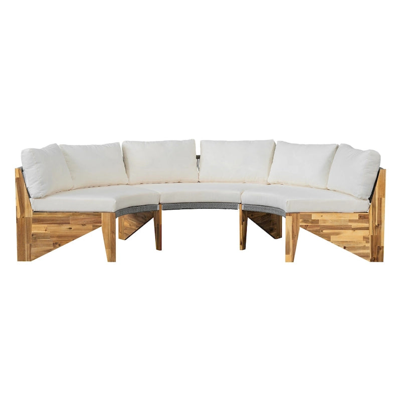 Canapé d'angle d'extérieur 12 places en bois d'acacia avec table basse