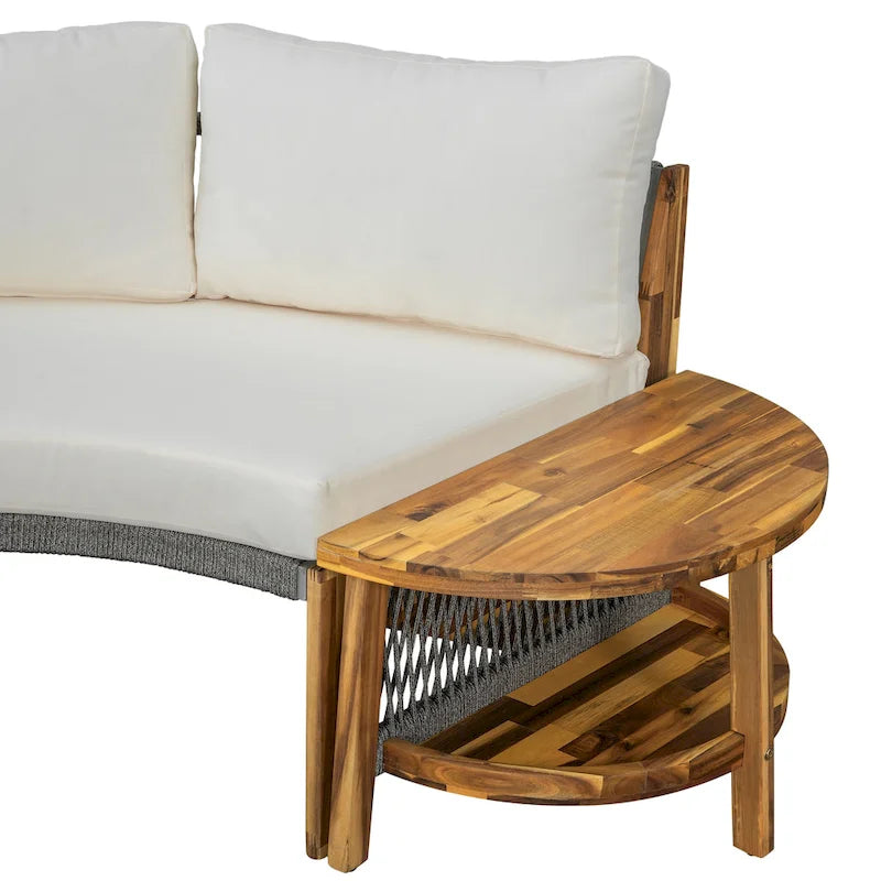 Canapé d'angle d'extérieur 12 places en bois d'acacia avec table basse