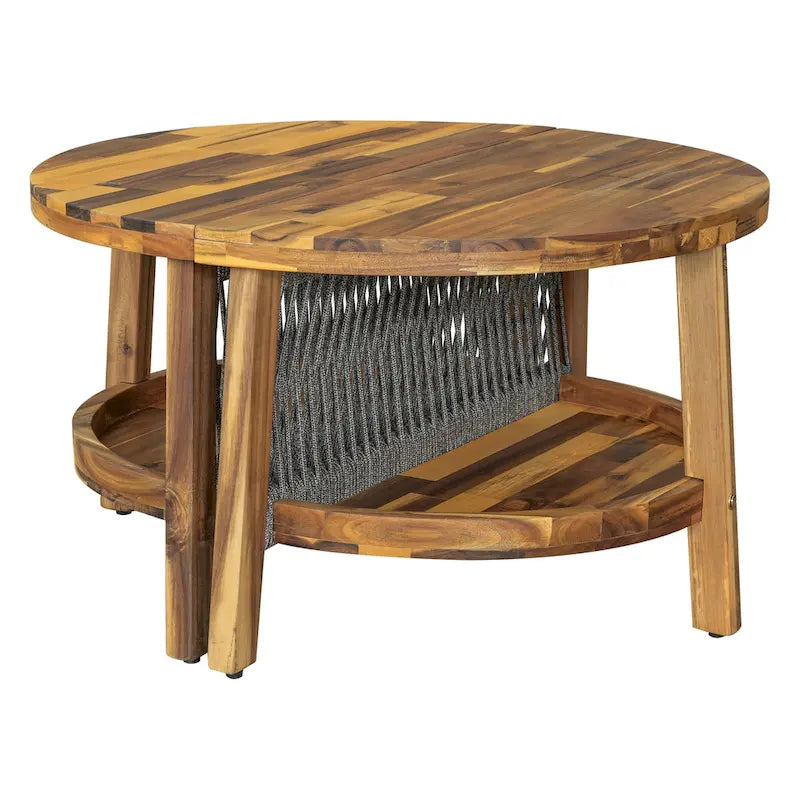 Canapé d'angle d'extérieur 12 places en bois d'acacia avec table basse