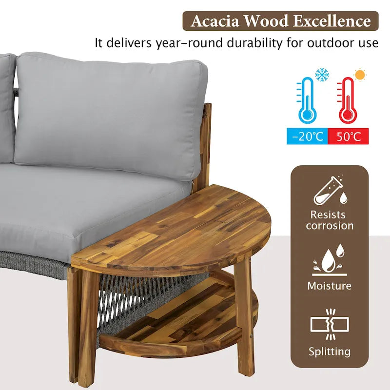 Canapé d'angle d'extérieur 12 places en bois d'acacia avec table basse