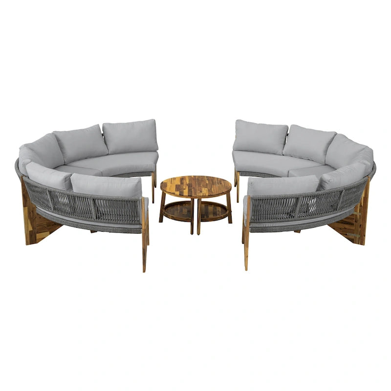 Canapé d'angle d'extérieur 12 places en bois d'acacia avec table basse