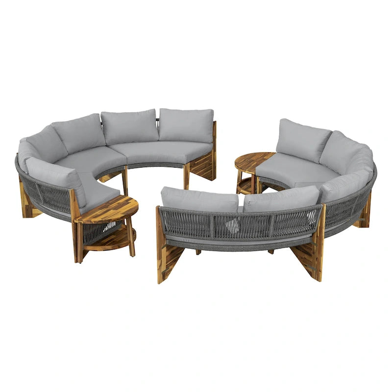 Canapé d'angle d'extérieur 12 places en bois d'acacia avec table basse