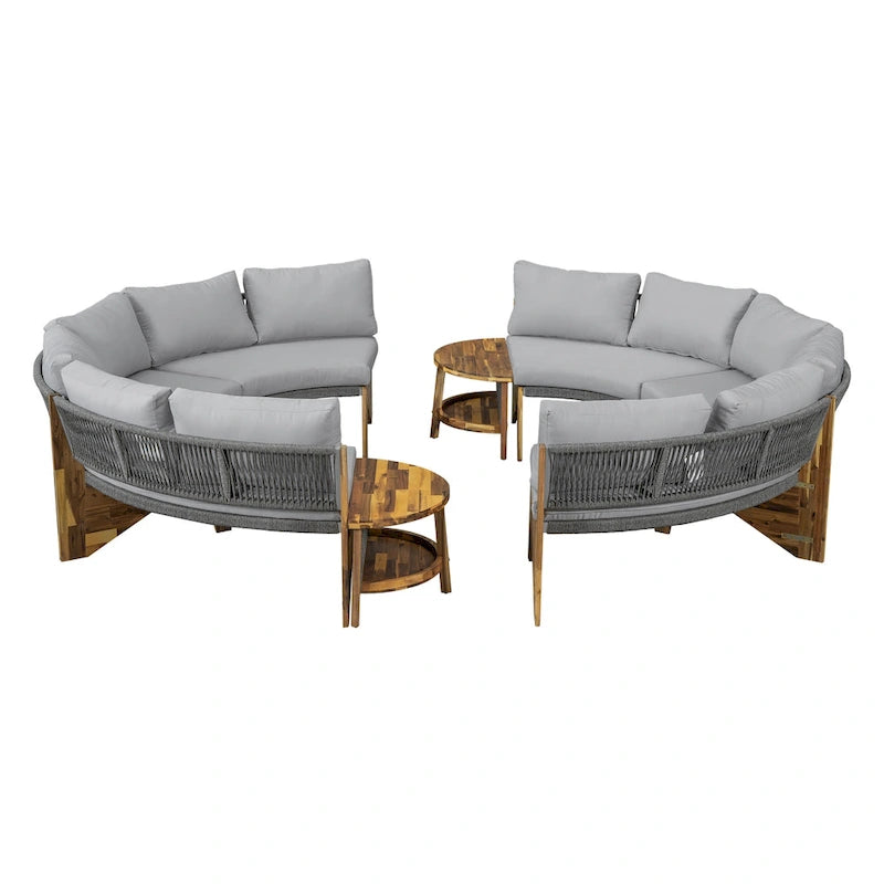 Canapé d'angle d'extérieur 12 places en bois d'acacia avec table basse
