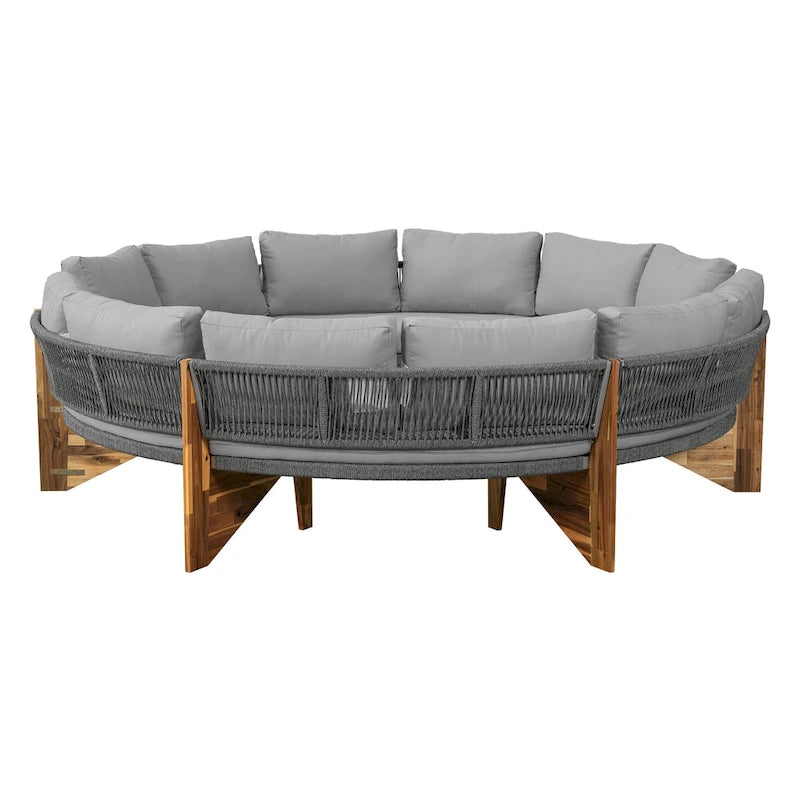 Canapé d'angle d'extérieur 12 places en bois d'acacia avec table basse