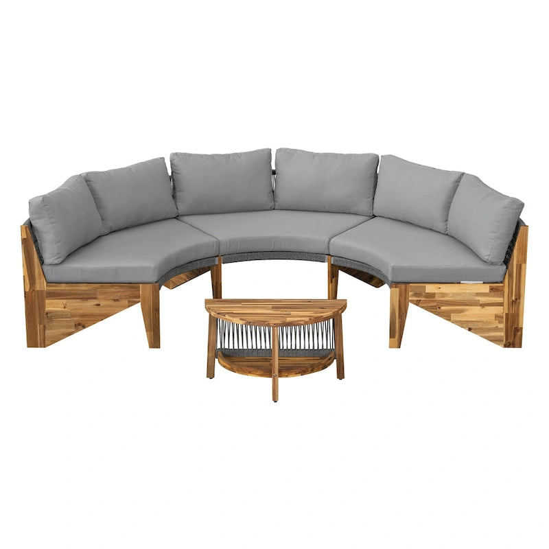 Canapé d'angle d'extérieur 12 places en bois d'acacia avec table basse