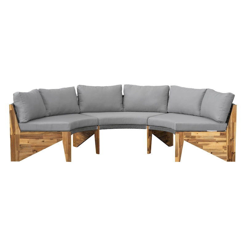 Canapé d'angle d'extérieur 12 places en bois d'acacia avec table basse