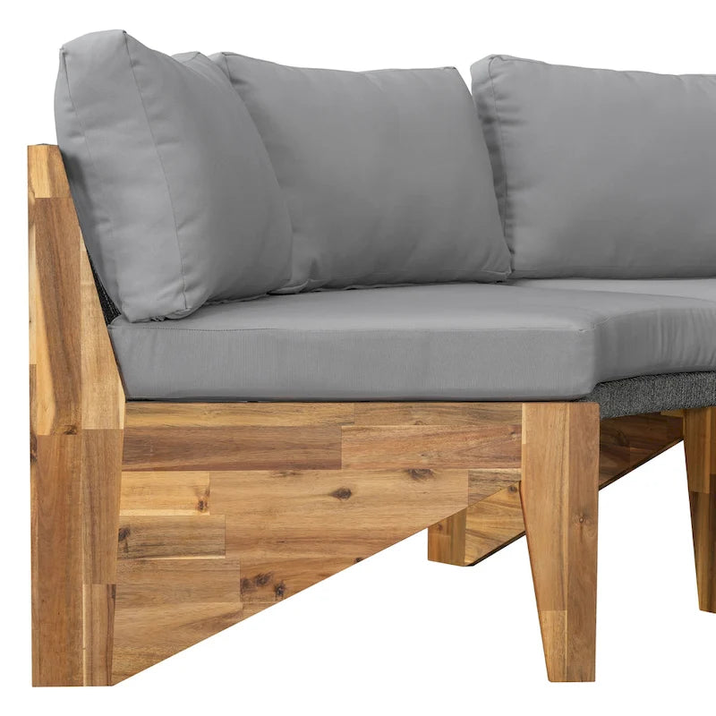 Canapé d'angle d'extérieur 12 places en bois d'acacia avec table basse