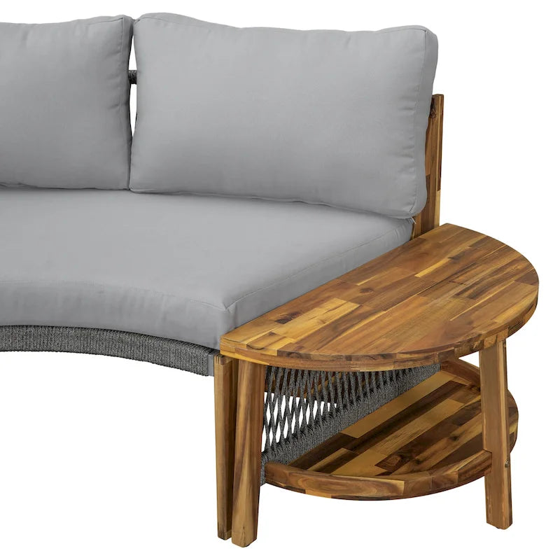 Canapé d'angle d'extérieur 12 places en bois d'acacia avec table basse