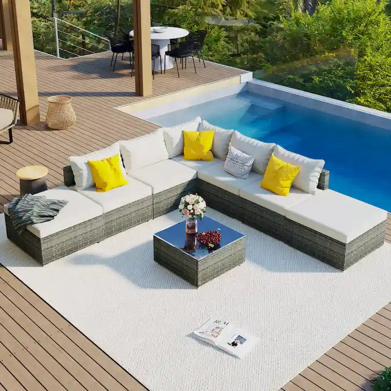 8-Pieces Patio Conversation Sofa Set with Table