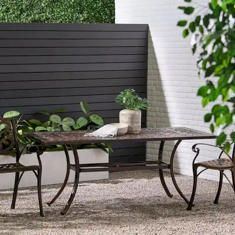 Table de salle à manger rectangulaire d'extérieur en fonte d'aluminium