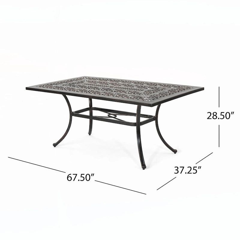 Table de salle à manger rectangulaire d'extérieur en fonte d'aluminium