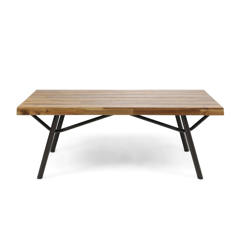 Table basse de patio, plateau à lattes, fer marron, acacia marron teck 50 pouces