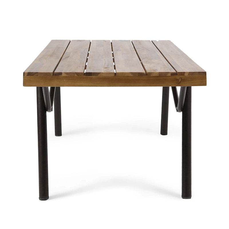 Table basse de patio, plateau à lattes, fer marron, acacia marron teck 50 pouces
