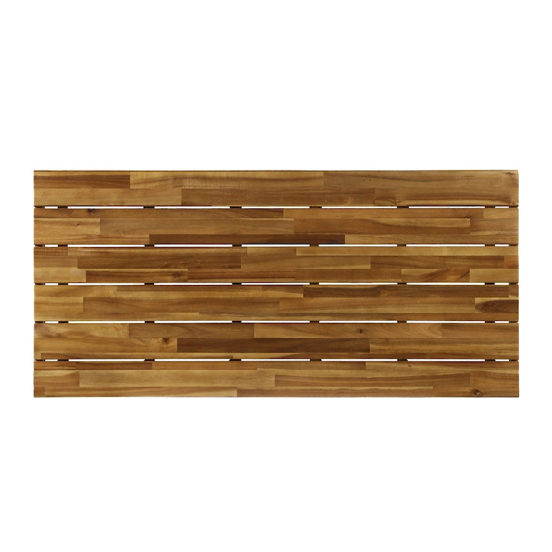 Table basse de patio, plateau à lattes, fer marron, acacia marron teck 50 pouces