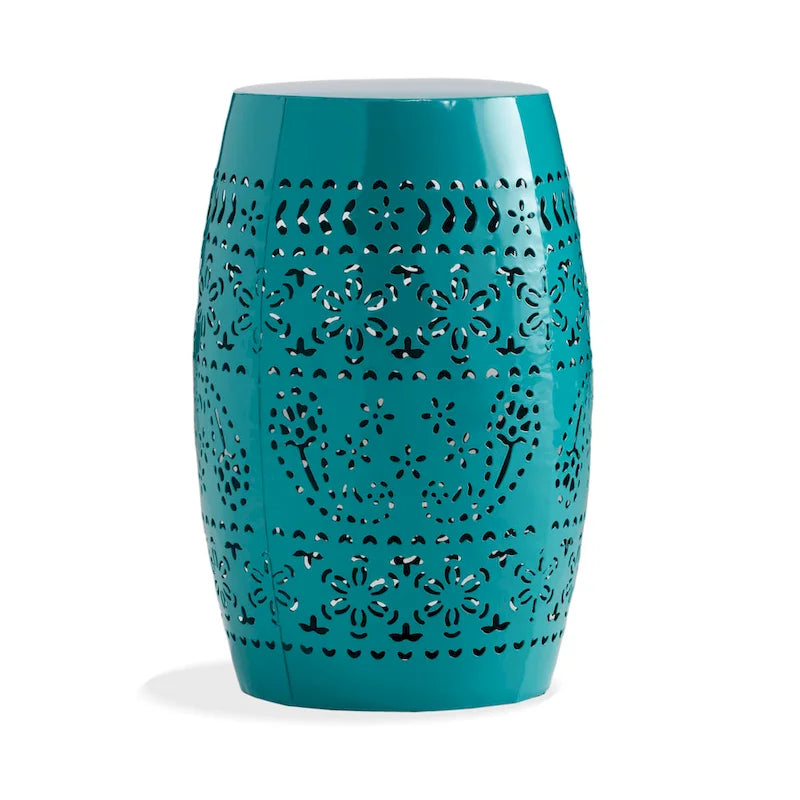 Table d'appoint de jardin en fer, dessus ajouré de 30 cm, bleu sarcelle