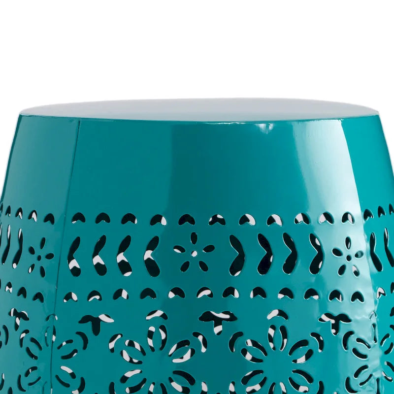 Table d'appoint de jardin en fer, dessus ajouré de 30 cm, bleu sarcelle