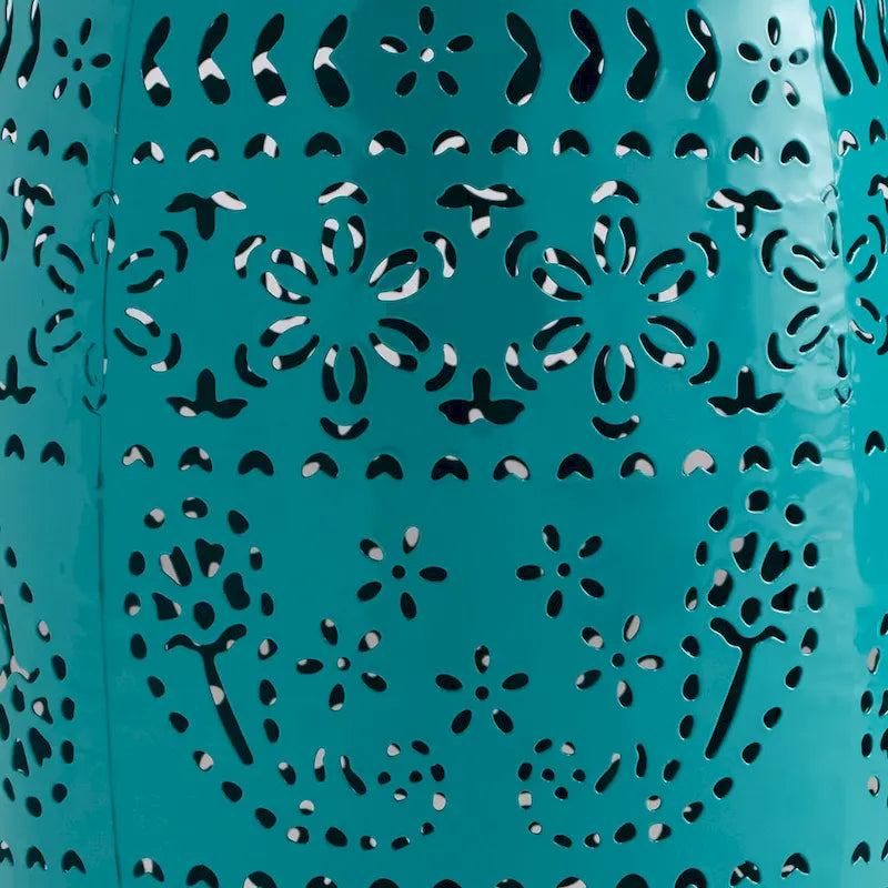 Table d'appoint de jardin en fer, dessus ajouré de 30 cm, bleu sarcelle