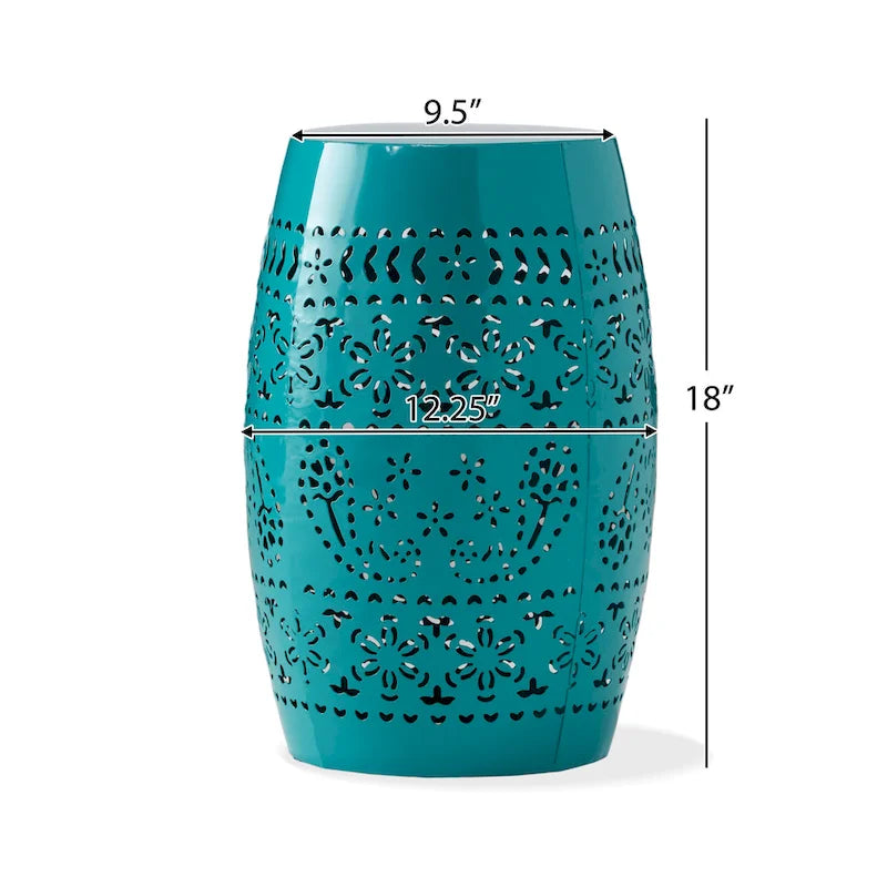 Table d'appoint de jardin en fer, dessus ajouré de 30 cm, bleu sarcelle