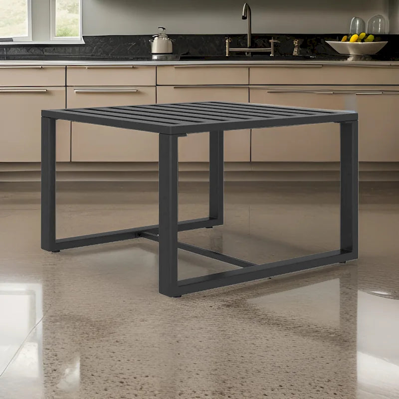 Table basse d'extérieur avec plateau à lattes de 61 cm, aluminium gris foncé