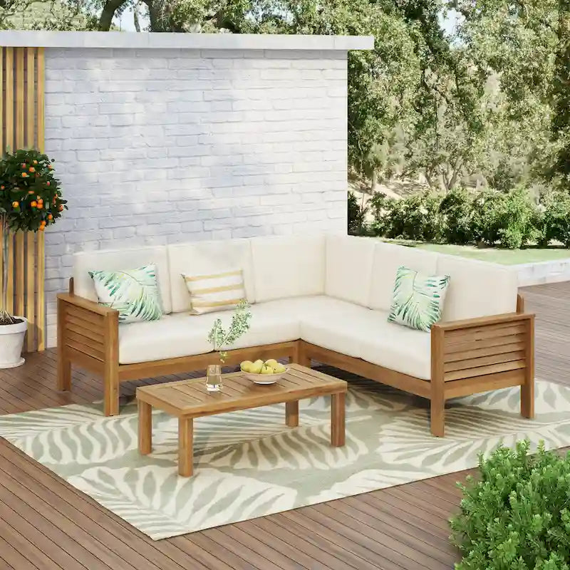 Christopher Knight Home - Ensemble de conversation Mia 4 pièces en bois d'acacia pour patio