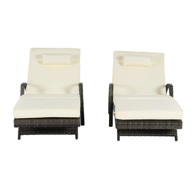 Ensemble de Chaises Longues de Jardin Haut de Gamme (2 Pièces) Chaises Longues en Rotin avec Coussins Épais, Dossier Réglable sur 150 Positions