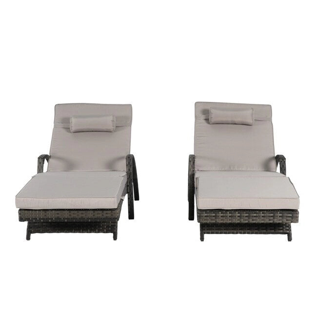 Premium Outdoor Reclining Lounge Set (2-Piece) Wicker Sunbathing Chairs With Thick Cushions,150 Adjustable Backrest