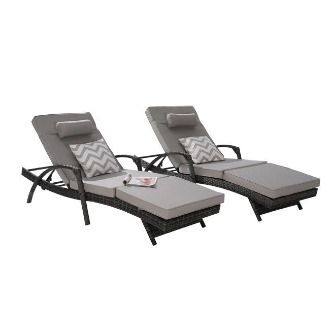 Ensemble de Chaises Longues de Jardin Haut de Gamme (2 Pièces) Chaises Longues en Rotin avec Coussins Épais, Dossier Réglable sur 150 Positions