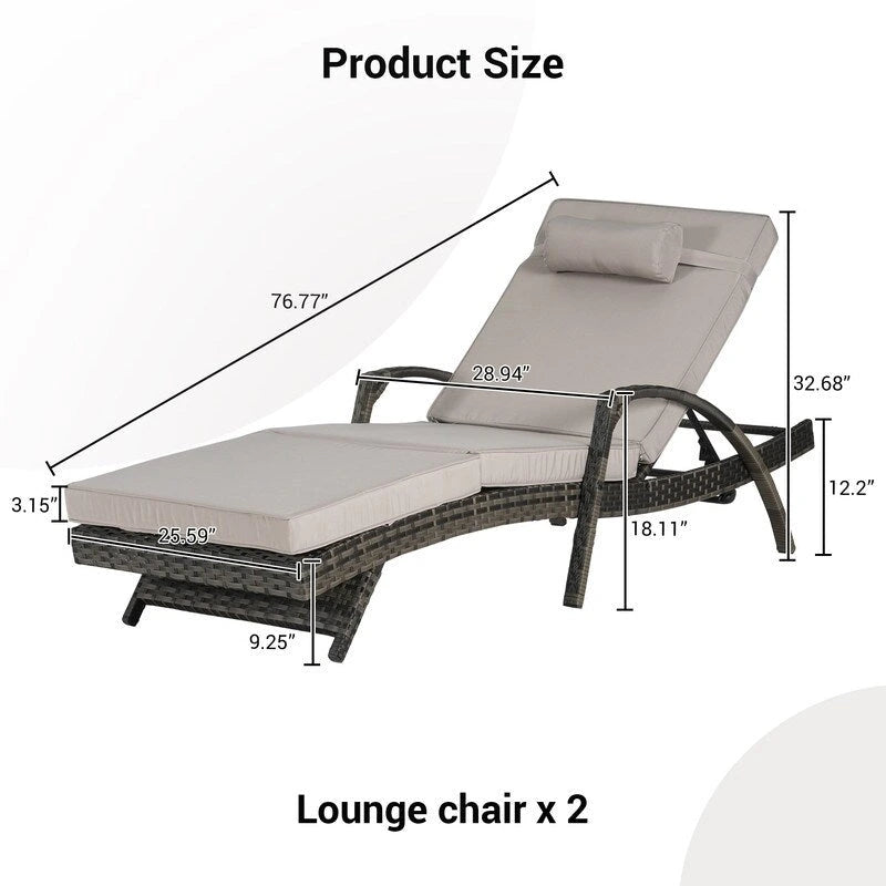 Ensemble de Chaises Longues de Jardin Haut de Gamme (2 Pièces) Chaises Longues en Rotin avec Coussins Épais, Dossier Réglable sur 150 Positions