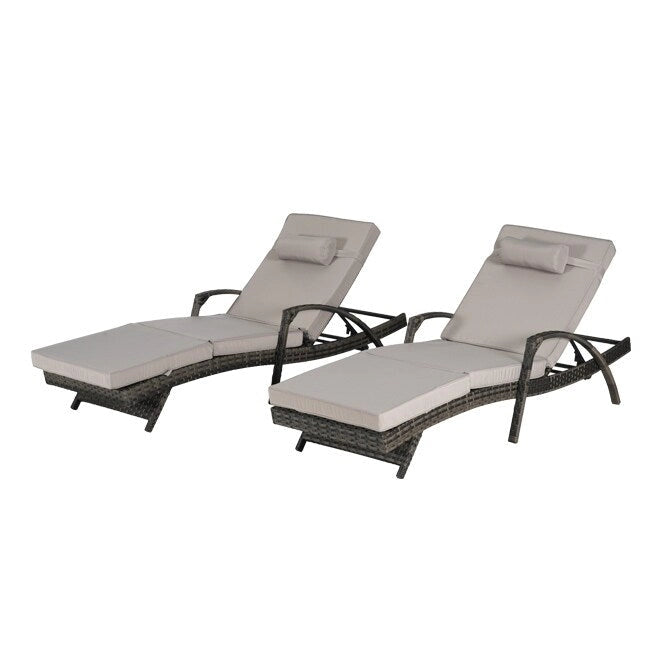 Ensemble de Chaises Longues de Jardin Haut de Gamme (2 Pièces) Chaises Longues en Rotin avec Coussins Épais, Dossier Réglable sur 150 Positions