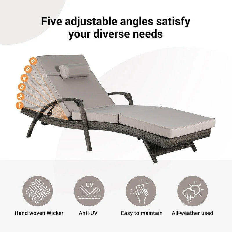 Ensemble de Chaises Longues de Jardin Haut de Gamme (2 Pièces) Chaises Longues en Rotin avec Coussins Épais, Dossier Réglable sur 150 Positions