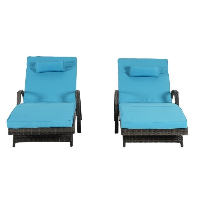 Ensemble de Chaises Longues de Jardin Haut de Gamme (2 Pièces) Chaises Longues en Rotin avec Coussins Épais, Dossier Réglable sur 150 Positions