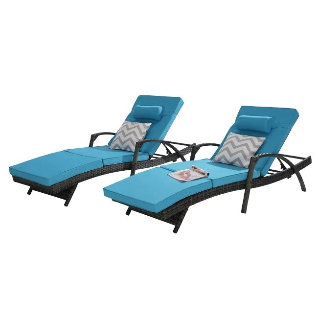 Ensemble de Chaises Longues de Jardin Haut de Gamme (2 Pièces) Chaises Longues en Rotin avec Coussins Épais, Dossier Réglable sur 150 Positions