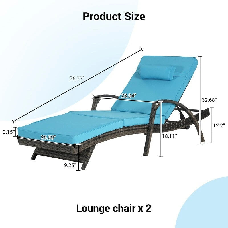 Ensemble de Chaises Longues de Jardin Haut de Gamme (2 Pièces) Chaises Longues en Rotin avec Coussins Épais, Dossier Réglable sur 150 Positions