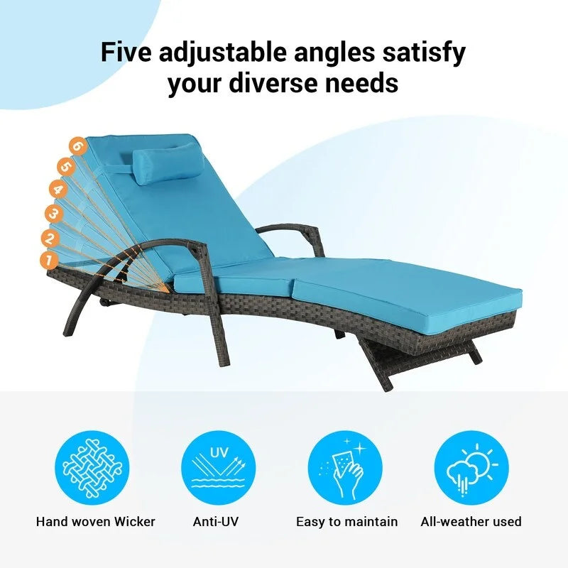Ensemble de Chaises Longues de Jardin Haut de Gamme (2 Pièces) Chaises Longues en Rotin avec Coussins Épais, Dossier Réglable sur 150 Positions